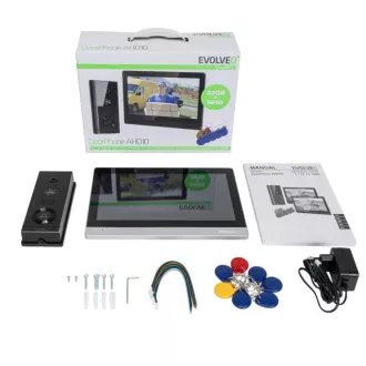 EVOLVEO DoorPhone AHD10, Kit videointerfon WiFi pentru acasă cu control ușă și RFID, Monitor negru-argintiu de 10", 32GB