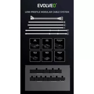Sursă de alimentare EVOLVEO G650 650W, 80+ GOLD, ATX 3.1, aPFC, ventilator de 140 mm