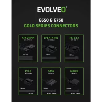 Sursă de alimentare EVOLVEO G650 650W, 80+ GOLD, ATX 3.1, aPFC, ventilator de 140 mm