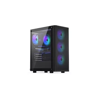 Carcasă ENDORFY Ventum 200 ARGB, panou lateral transparent, ATX, 4 ventilatoare ARGB de 120 mm, neagră