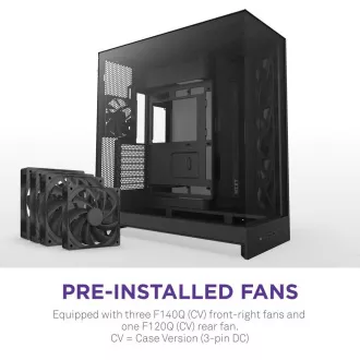 Carcasă ATX NZXT H9 Flow cu două camere / 4 ventilatoare de 140 mm / până la 10 ventilatoare / partea superioară perforată / laterale din sticlă, față / negru