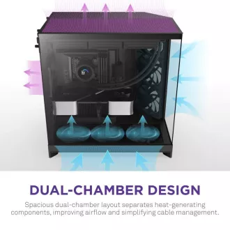 Carcasă ATX NZXT H9 Flow cu două camere / 4 ventilatoare de 140 mm / până la 10 ventilatoare / partea superioară perforată / laterale din sticlă, față / negru