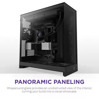 Carcasă ATX NZXT H9 Flow cu două camere / 4 ventilatoare de 140 mm / până la 10 ventilatoare / partea superioară perforată / laterale din sticlă, față / negru