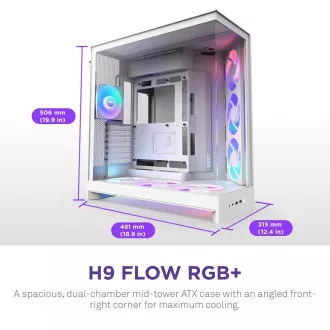 Carcasă ATX NZXT H9 Flow ARGB cu două camere / 3xRGB 140 mm / 1x ventilator de 120 mm / sticlă / albă