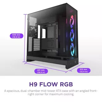 Carcasă ATX cu două camere NZXT H9 Flow RGB / 1x140 mm RGB / 1x ventilator RGB de 120 mm / sticlă / neagră