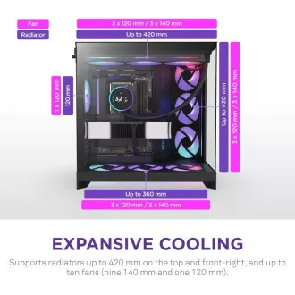 Carcasă ATX cu două camere NZXT H9 Flow RGB / 1x140 mm RGB / 1x ventilator RGB de 120 mm / sticlă / neagră