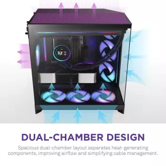 Carcasă ATX cu două camere NZXT H9 Flow RGB / 1x140 mm RGB / 1x ventilator RGB de 120 mm / sticlă / neagră