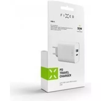 Încărcător fix, conector USB-C + USB-A, suport PD, 30 W, alb