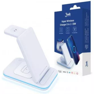 Suport de încărcare 3mk - Hyper Wireless Charger 3w1 15W, alb