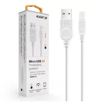 Cablu de date ALIGATOR cu conector microUSB extins, 2A, alb