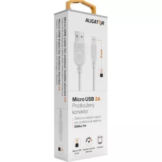 Cablu de date ALIGATOR cu conector microUSB extins, 2A, alb