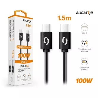 ALIGATOR cablu de date POWER 100W, USB-C/USB-C 5A, lungime 1, 5 m, negru