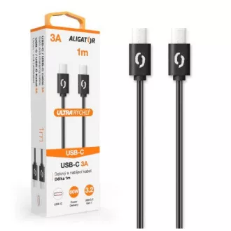 ALIGATOR cablu de date POWER 60W, USB-C/USB-C 3A, lungime 1 m, negru