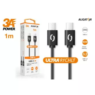 ALIGATOR cablu de date POWER 60W, USB-C/USB-C 3A, lungime 1 m, negru