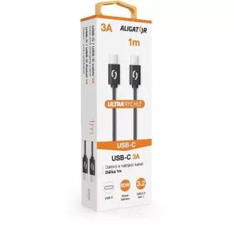 ALIGATOR cablu de date POWER 60W, USB-C/USB-C 3A, lungime 1 m, negru