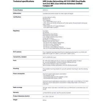 HPE Aruba Networking AP-515 (RW) Antene interne radio duale 4x4/2x2 802.11ax Unified Campus AP RENEW Q9H62A