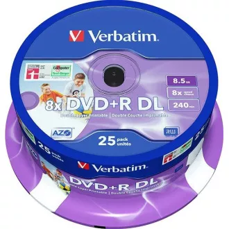 VERBATIM DVD + R (pachet de 25) / Spindle Double Layer 8X 8,5 GB imprimabil cu jet de cerneală VERBATIM DVD + R (pachet de 25) / Spindle Double Layer 8X 8,5 GB imprimabil cu jet de cerneală