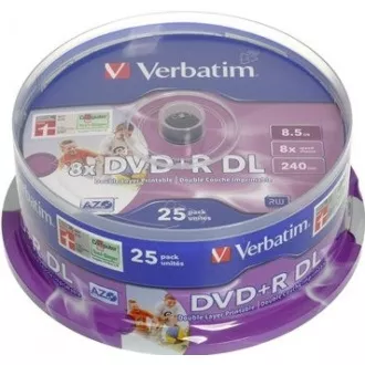 VERBATIM DVD + R (pachet de 25) / Spindle Double Layer 8X 8,5 GB imprimabil cu jet de cerneală VERBATIM DVD + R (pachet de 25) / Spindle Double Layer 8X 8,5 GB imprimabil cu jet de cerneală