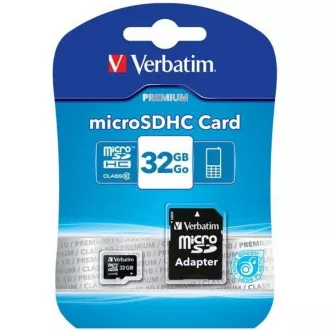 Card VERBATIM MicroSDHC 32GB Premium, U1 + adaptor SD