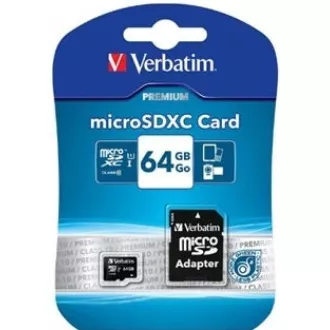 Card VERBATIM MicroSDXC 64GB Premium, U1 + adaptor