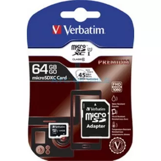Card VERBATIM MicroSDXC 64GB Premium, U1 + adaptor