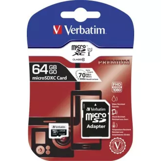 Card VERBATIM MicroSDXC 64GB Premium, U1 + adaptor