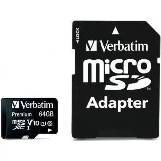 Card VERBATIM MicroSDXC 64GB Premium, U1 + adaptor