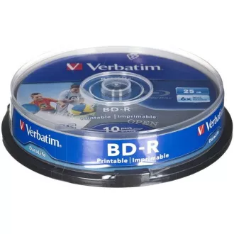 VERBATIM BD-R SL Datalife (pachet de 10) Blu-Ray / Spindle / 6x / 25 GB Wide Printable