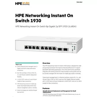 Switch HPE Networking Instant On 8p Gigabit 2p SFP (fără ventilator) 1930