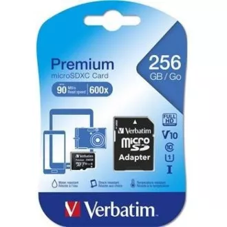 Card MicroSDXC VERBATIM 256GB Premium, U1 + adaptor
