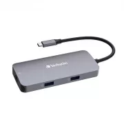 Hub VERBATIM USB-C Pro Multiport 5 porturi, 2x USB 3.2, 1x USB-C, HDMI, RJ45, gri