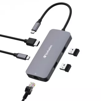 Hub VERBATIM USB-C Pro Multiport 5 porturi, 2x USB 3.2, 1x USB-C, HDMI, RJ45, gri