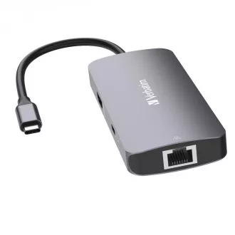 Hub VERBATIM USB-C Pro Multiport 5 porturi, 2x USB 3.2, 1x USB-C, HDMI, RJ45, gri