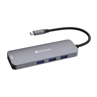 Hub VERBATIM USB-C Pro Multiport 8 porturi, 3x USB 3.2, 1x USB-C, 2xHDMI, microSD/SD, gri