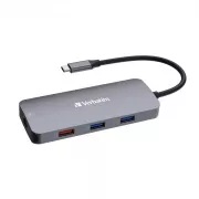 VERBATIM Hub USB-C Pro Multiport 9 porturi, 3x USB 3.2, 2x USB-C, HDMI, RJ45, microSD/SD, gri