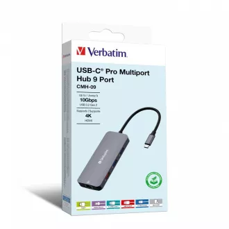 VERBATIM Hub USB-C Pro Multiport 9 porturi, 3x USB 3.2, 2x USB-C, HDMI, RJ45, microSD/SD, gri VERBATIM Hub USB-C Pro Multiport 9 porturi, 3x USB 3.2, 2x USB-C, HDMI, RJ45, microSD/SD, gri