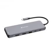 VERBATIM Hub USB-C Pro Multiport cu 13 porturi, 6x USB-A, 2x USB-C, 2x HDMI, DP, RJ45, mufă audio de 3,5 mm, gri