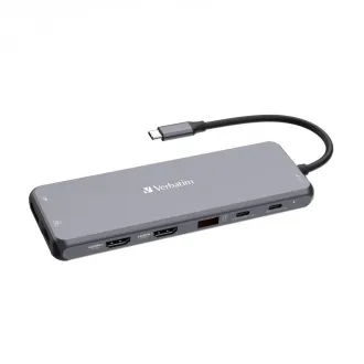 VERBATIM Hub USB-C Pro Multiport cu 13 porturi, 6x USB-A, 2x USB-C, 2x HDMI, DP, RJ45, mufă audio de 3,5 mm, gri VERBATIM Hub USB-C Pro Multiport cu 13 porturi, 6x USB-A, 2x USB-C, 2x HDMI, DP, RJ45, mufă audio de 3,5 mm, gri