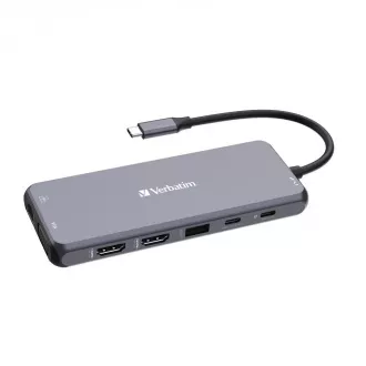 Hub VERBATIM USB-C Pro Multiport 14 porturi, 5x USB-A, 2x USB-C, 2x HDMI, 1xVGA, RJ45, mufă audio de 3,5 mm, microSD/SD, gri Hub VERBATIM USB-C Pro Multiport 14 porturi, 5x USB-A, 2x USB-C, 2x HDMI, 1xVGA, RJ45, mufă audio de 3,5 mm, microSD/SD, gri