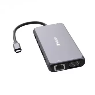 Hub VERBATIM USB-C Pro Multiport 14 porturi, 5x USB-A, 2x USB-C, 2x HDMI, 1xVGA, RJ45, mufă audio de 3,5 mm, microSD/SD, gri Hub VERBATIM USB-C Pro Multiport 14 porturi, 5x USB-A, 2x USB-C, 2x HDMI, 1xVGA, RJ45, mufă audio de 3,5 mm, microSD/SD, gri