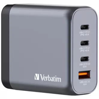 Încărcător de rețea VERBATIM GaN GNC-140, 140W, 3x USB-C, 1x USB