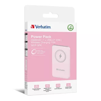 VERBATIM Power bank Charge 'n' Go, magnetic, 5000 mAh, USB-C, roz VERBATIM Power bank Charge 'n' Go, magnetic, 5000 mAh, USB-C, roz