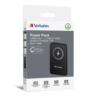 VERBATIM Powerbank Charge 'n' Go, magnetic, 10000 mAh, USB-C, negru