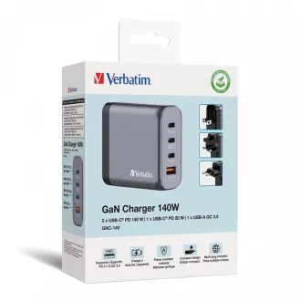 Încărcător de rețea VERBATIM GaN GNC-200, 200W, 3x USB-C, 1x USB