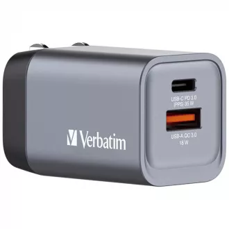 Încărcător de rețea VERBATIM GaN GNC-35, 35W, 1x USB-C, 1x USB Încărcător de rețea VERBATIM GaN GNC-35, 35W, 1x USB-C, 1x USB