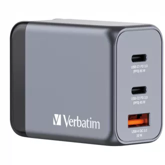 Încărcător de rețea VERBATIM GaN GNC-65, 65W, 2x USB-C, 1x USB Încărcător de rețea VERBATIM GaN GNC-65, 65W, 2x USB-C, 1x USB