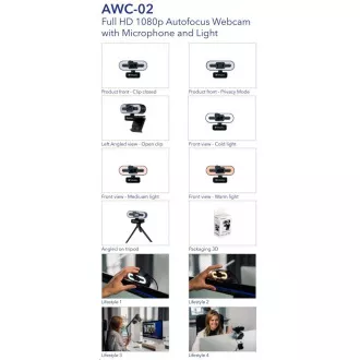 Cameră web VERBATIM AWC-02 Full HD 1080p cu focalizare automată, microfon, lumină Cameră web VERBATIM AWC-02 Full HD 1080p cu focalizare automată, microfon, lumină