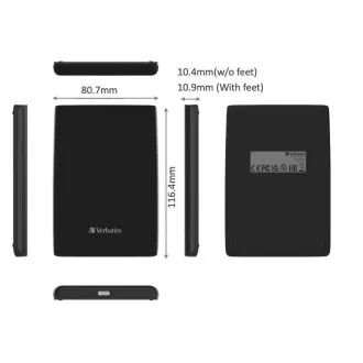 SSD extern VERBATIM 1TB Store 'n' Go Slim Portable USB 3.0, USB-A/USB-C, negru