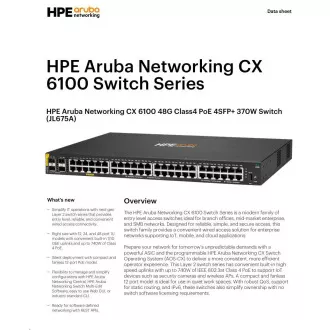 Switch HPE Aruba Networking CX 6100 48G Clasa 4 PoE 4SFP+ 370W RENOVE JL675A