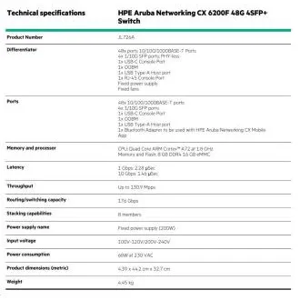 Switch HPE Aruba Networking CX 6200F 48G 4SFP+ JL726AR REÎNNOIRE Switch HPE Aruba Networking CX 6200F 48G 4SFP+ JL726AR REÎNNOIRE